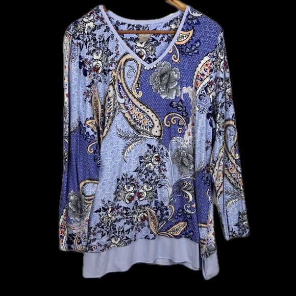 Chicos Long Sleeve Tunic Knit Top 3 (XL) Lagenlook Artsy Comfort Office Everyday - Picture 1 of 9